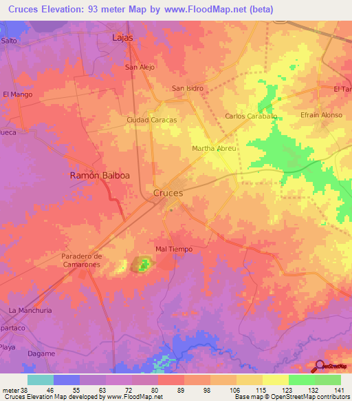 Cruces,Cuba Elevation Map