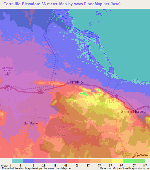 Corralillo,Cuba Elevation Map