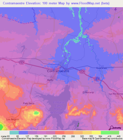 Contramaestre,Cuba Elevation Map
