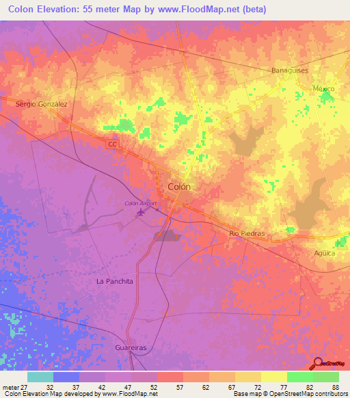 Colon,Cuba Elevation Map