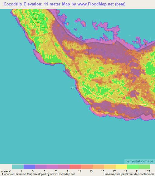 Cocodrilo,Cuba Elevation Map