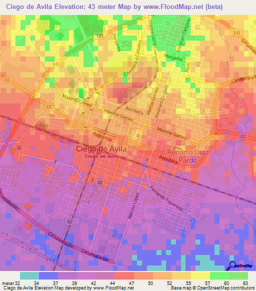 Ciego de Avila,Cuba Elevation Map