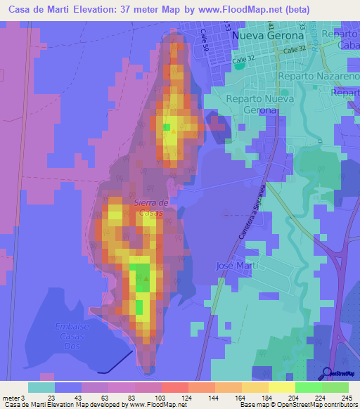 Casa de Marti,Cuba Elevation Map