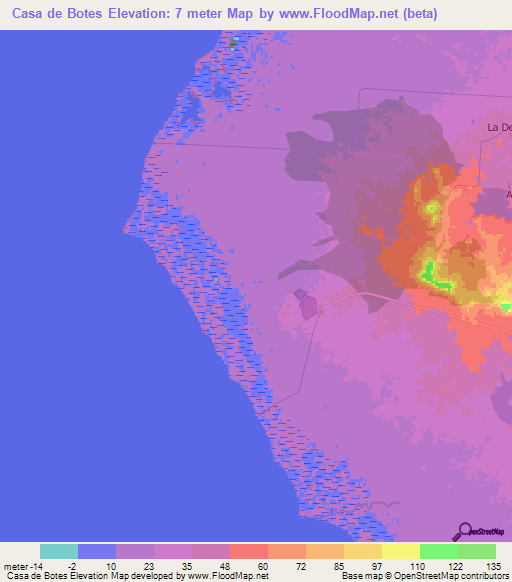 Casa de Botes,Cuba Elevation Map