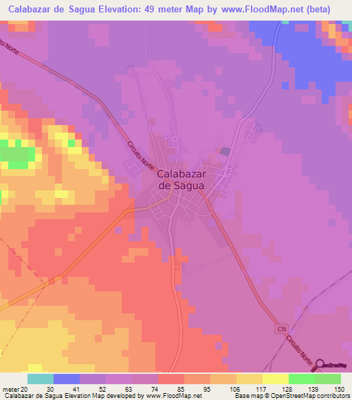 Calabazar de Sagua,Cuba Elevation Map