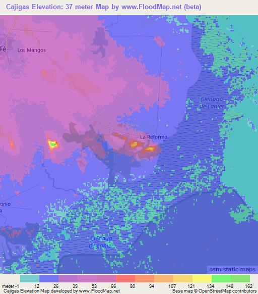 Cajigas,Cuba Elevation Map