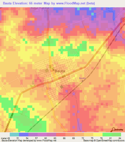 Bauta,Cuba Elevation Map