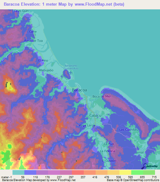Baracoa,Cuba Elevation Map
