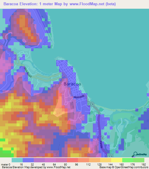 Baracoa,Cuba Elevation Map