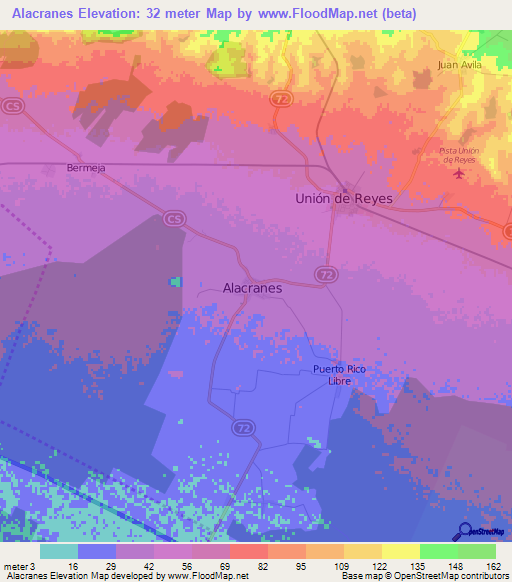 Alacranes,Cuba Elevation Map