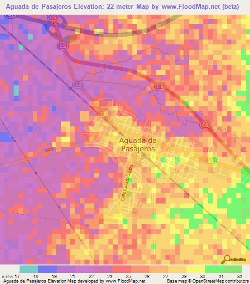Aguada de Pasajeros,Cuba Elevation Map