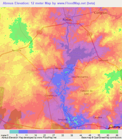 Abreus,Cuba Elevation Map
