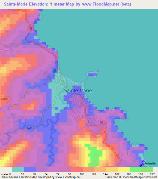 Sainte-Marie,Martinique Elevation Map