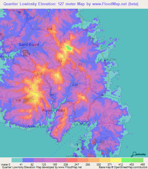 Quartier Lowinsky,Martinique Elevation Map