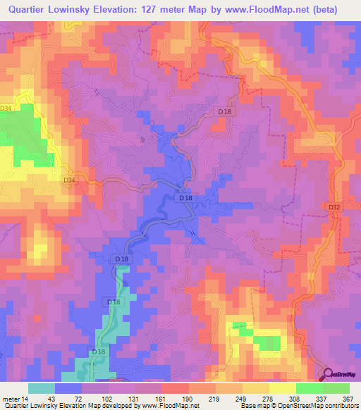 Quartier Lowinsky,Martinique Elevation Map