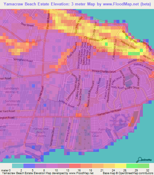 Yamacraw Beach Estate,Bahamas Elevation Map