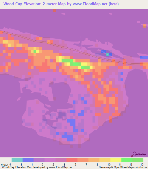 Wood Cay,Bahamas Elevation Map