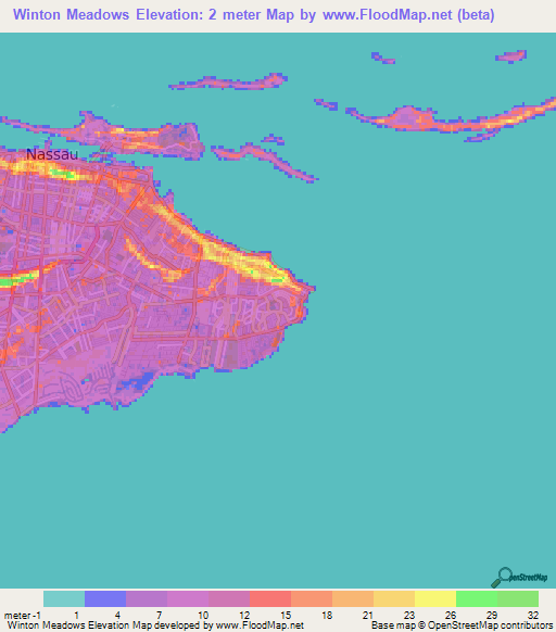Winton Meadows,Bahamas Elevation Map