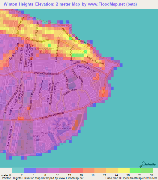 Winton Heights,Bahamas Elevation Map
