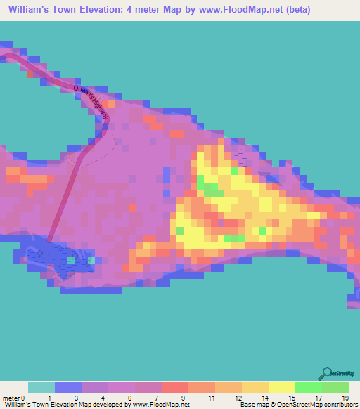 William's Town,Bahamas Elevation Map