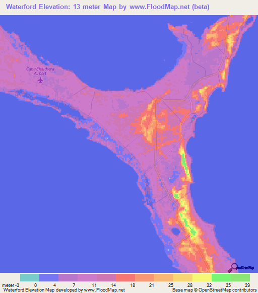 Waterford,Bahamas Elevation Map