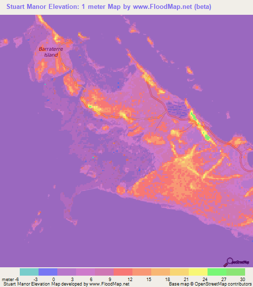 Stuart Manor,Bahamas Elevation Map