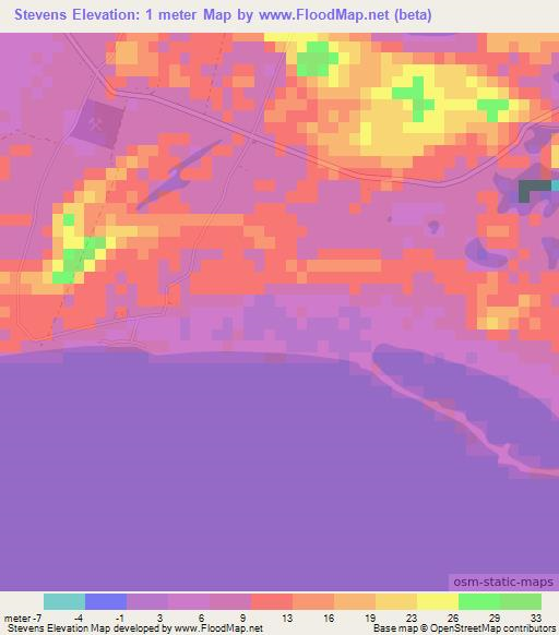 Stevens,Bahamas Elevation Map