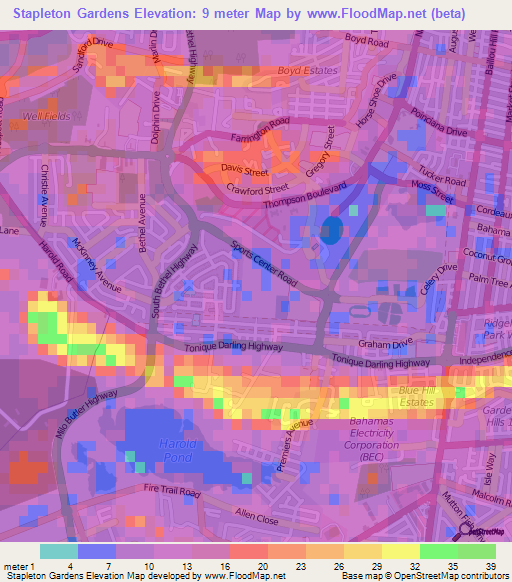 Stapleton Gardens,Bahamas Elevation Map