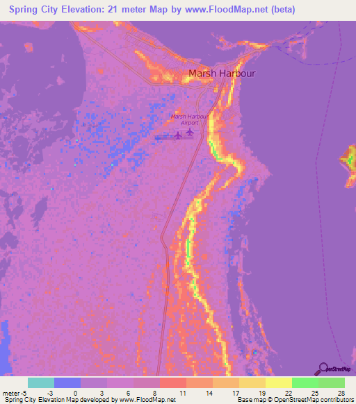 Spring City,Bahamas Elevation Map