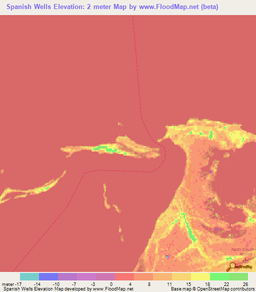 Spanish Wells,Bahamas Elevation Map