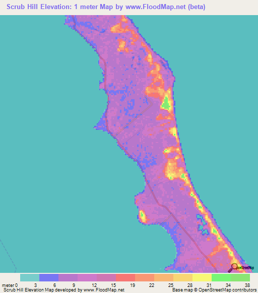 Scrub Hill,Bahamas Elevation Map