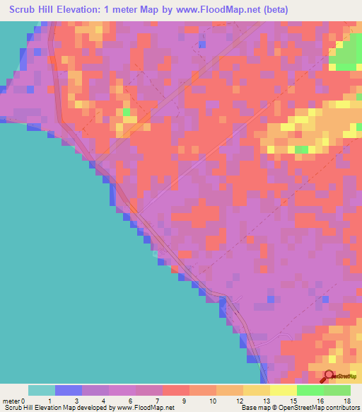 Scrub Hill,Bahamas Elevation Map