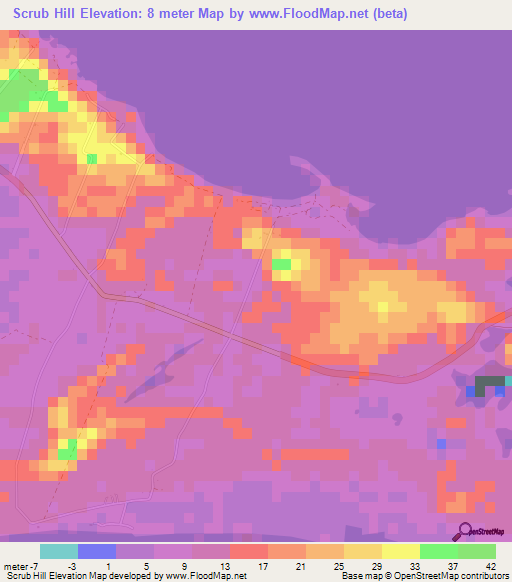 Scrub Hill,Bahamas Elevation Map