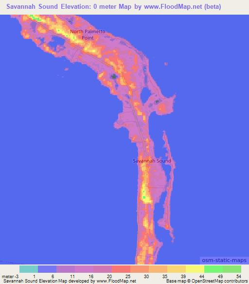 Savannah Sound,Bahamas Elevation Map