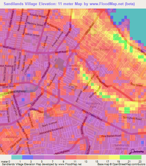 Sandilands Village,Bahamas Elevation Map