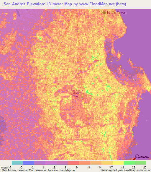 San Andros,Bahamas Elevation Map