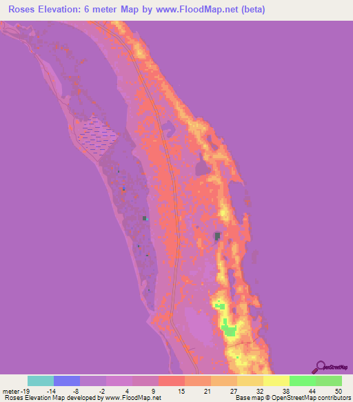 Roses,Bahamas Elevation Map