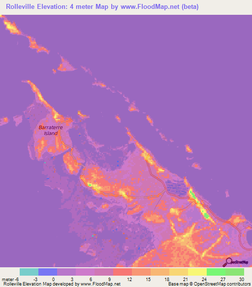 Rolleville,Bahamas Elevation Map