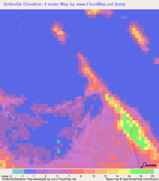 Rolleville,Bahamas Elevation Map