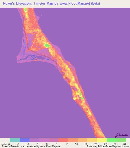 Roker's,Bahamas Elevation Map