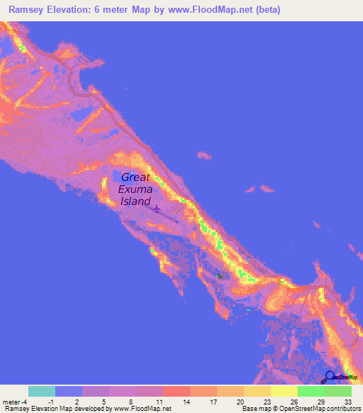 Ramsey,Bahamas Elevation Map