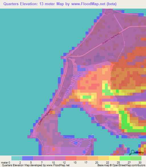 Quarters,Bahamas Elevation Map