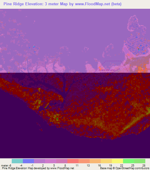 Pine Ridge,Bahamas Elevation Map