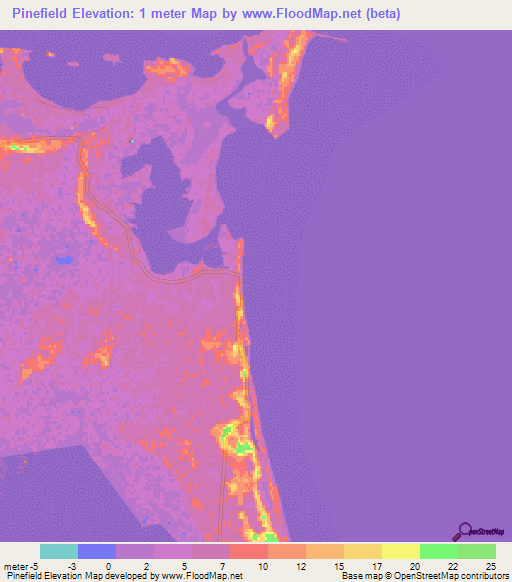 Pinefield,Bahamas Elevation Map