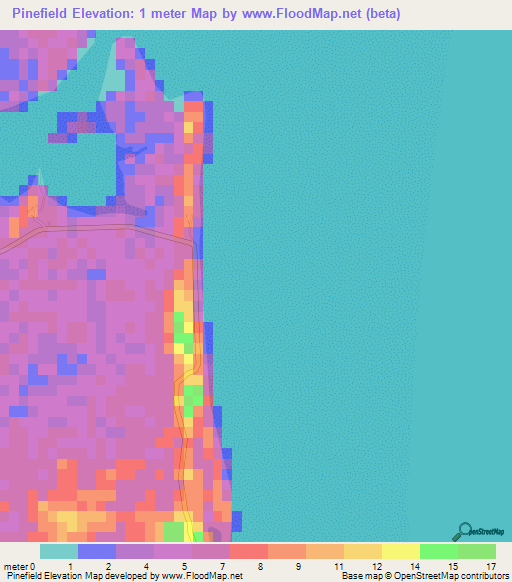 Pinefield,Bahamas Elevation Map
