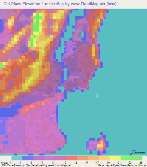 Old Place,Bahamas Elevation Map