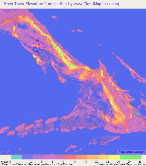 Moss Town,Bahamas Elevation Map