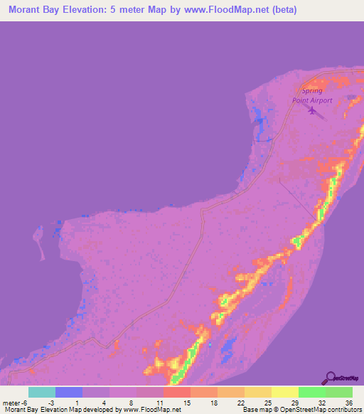 Morant Bay,Bahamas Elevation Map