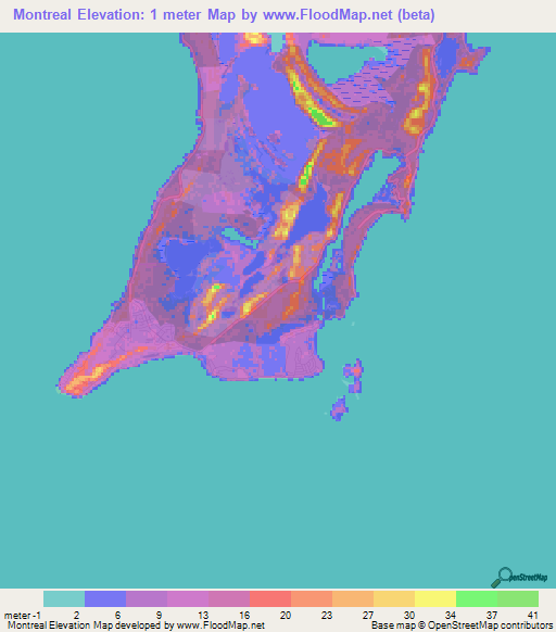 Montreal,Bahamas Elevation Map