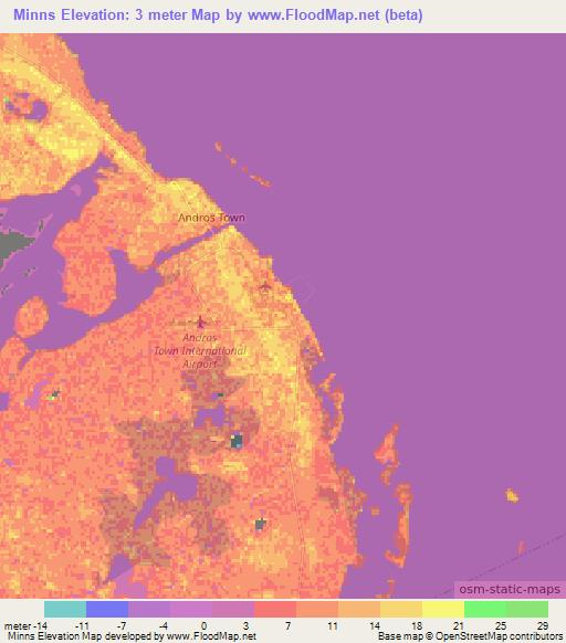 Minns,Bahamas Elevation Map